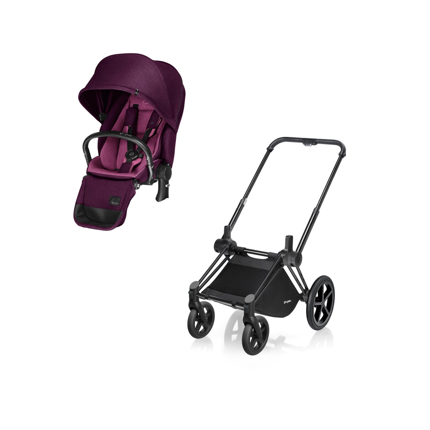 Priam with seat Lux and frame Trekking Mystic Pink Purple Black frame Cybex